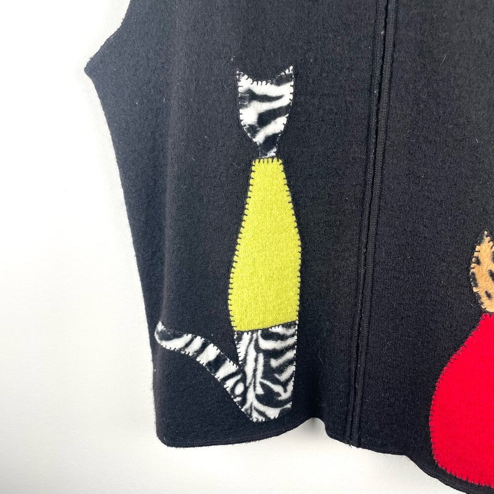 Cats Wool Vest Full Zip Black Animal Print - Size L - Picture 4 of 7